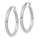 14K White Gold 3x30mm Polished Lightweight Tube Hoop Earrings